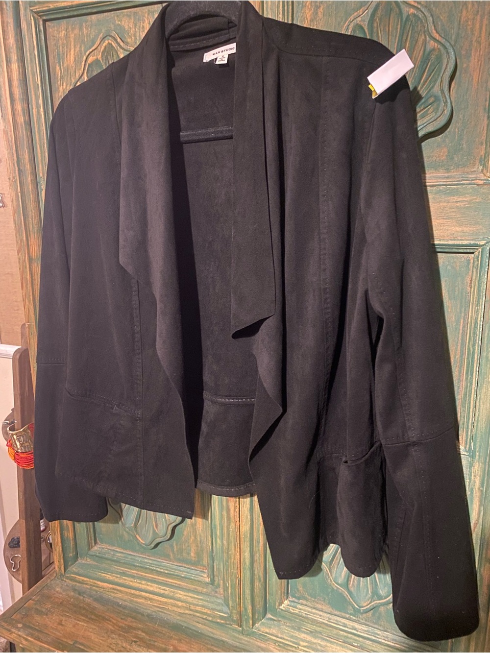 Max Studio Black Lightweight Draped Open-Front Jacket